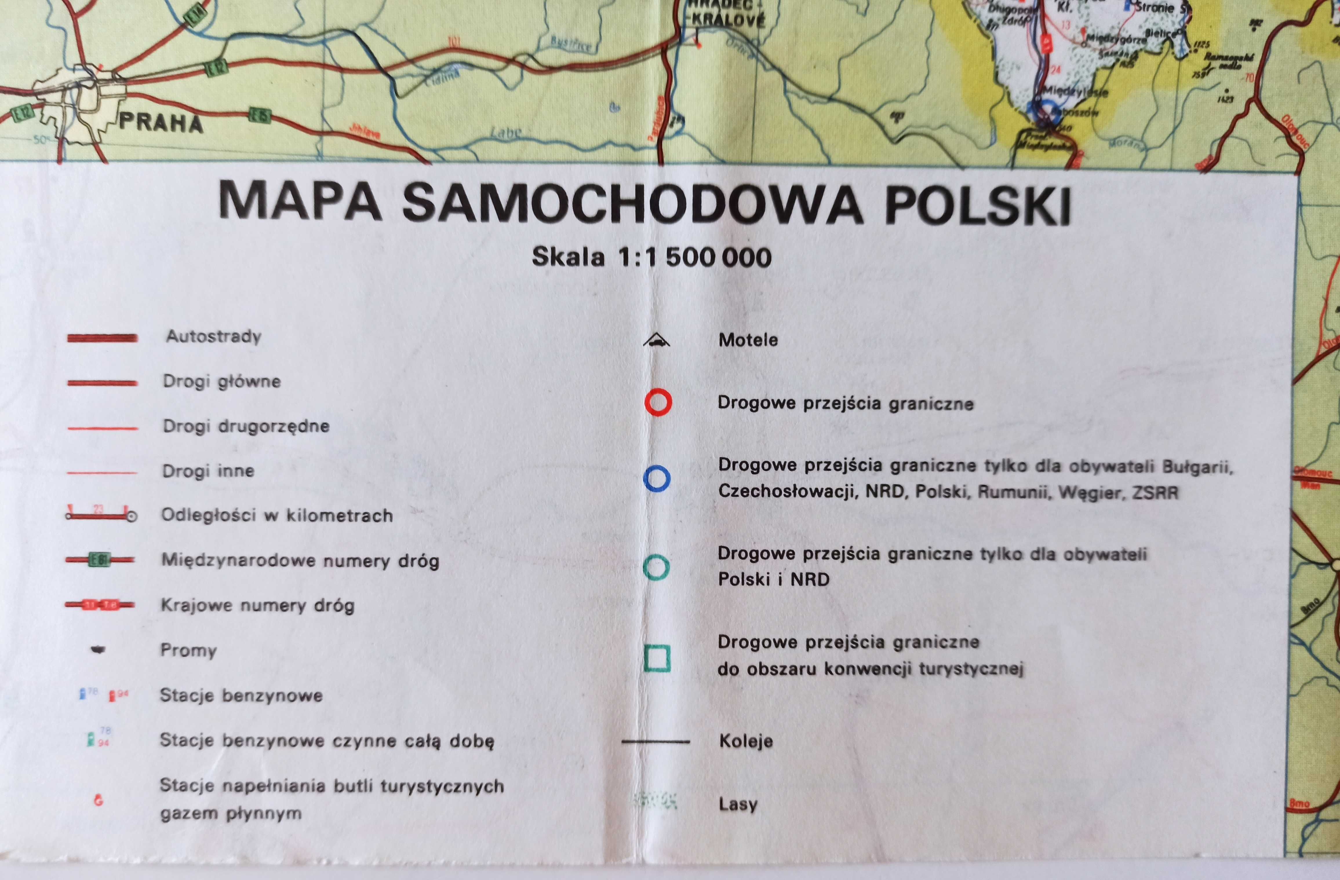 stara mapa samochodowa Polski z 1976 roku PRL