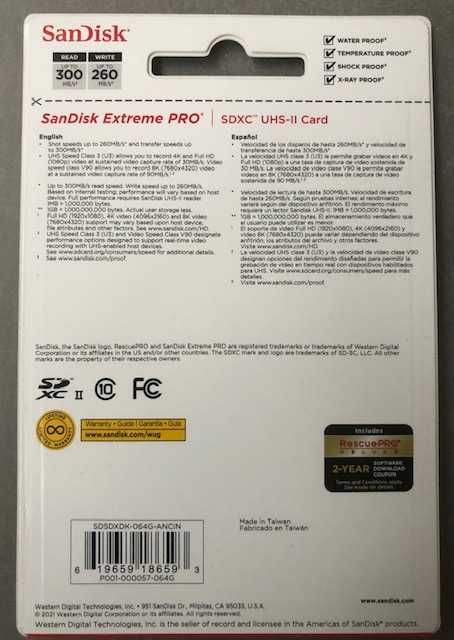 Карта пам'яті SanDisk 64 GB SDXC UHS-II U3 Extreme Pro -новая