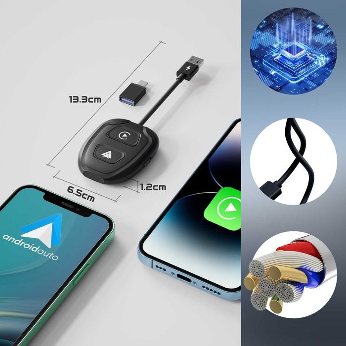 Bezprzewodowy Android Auto Adapter  Carplay Iphone  Wifi Bt Niezawodny