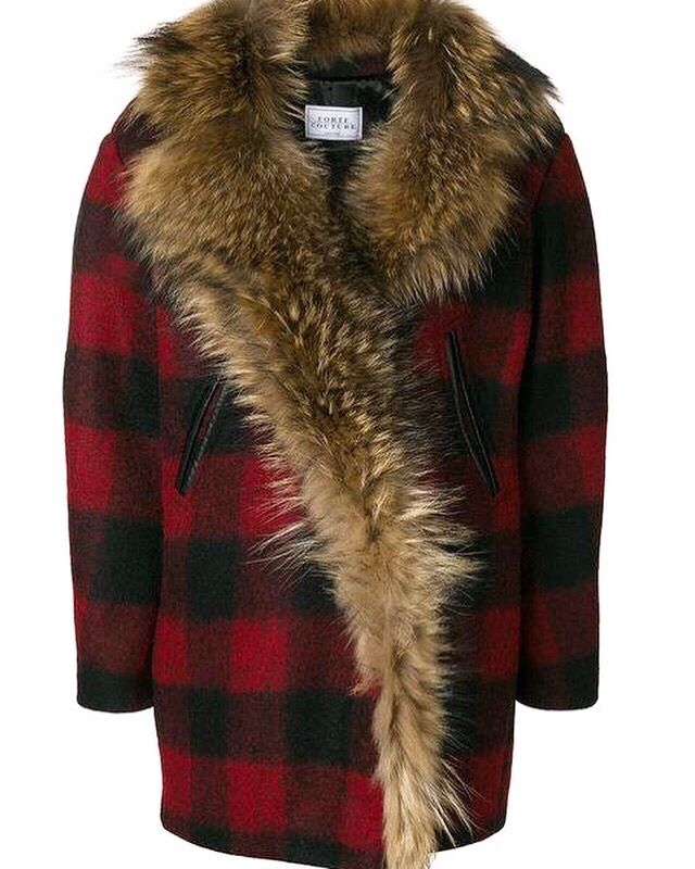 Forte Couture płaszcz futro naturalne lis czerwona krata