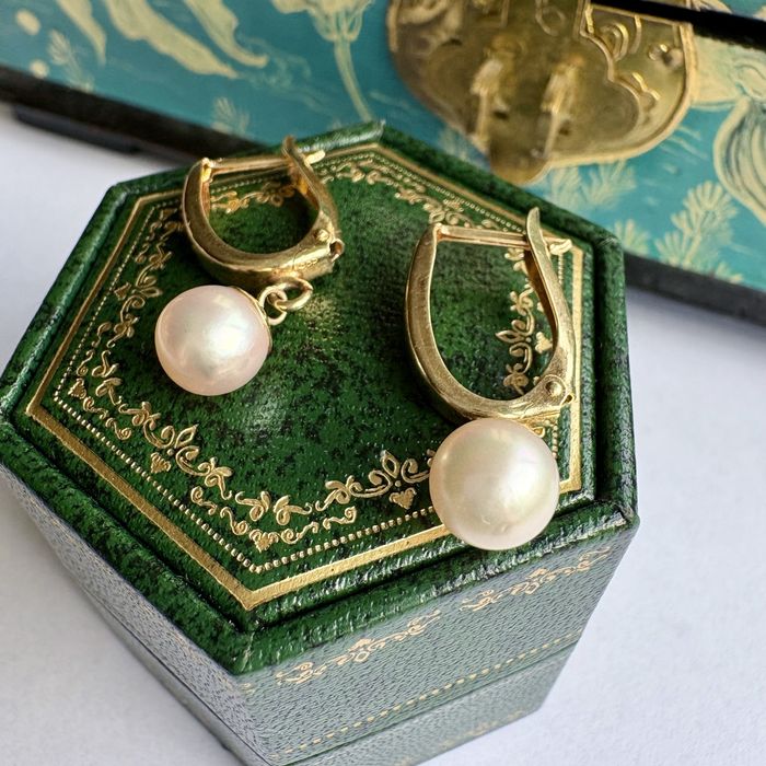 REZERWACJA kolczyki złoto 14 k perły akoya 2,75 g