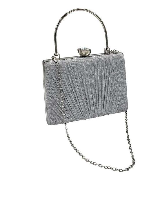 Torebka wizytowa puzderko kopertówka srebrna z łańcuszkiem