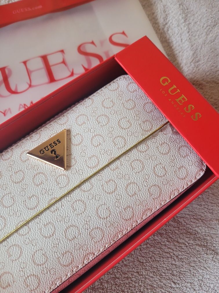 Guess La Rosa Mini torebka crossbody camera bag biala brazowa