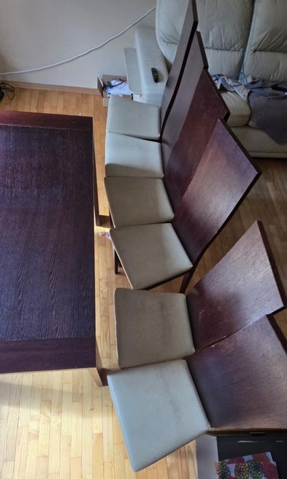 Stół z drewna + 6 krzeseł wenge 140/230×90