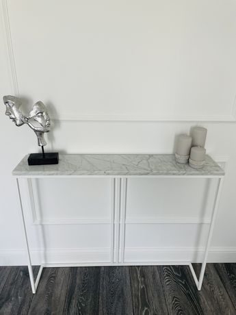 Biała konsola z marmurowym blatem- Tola, stolik przyścienny KLUDO