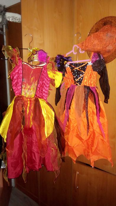 Strój karnawałowy Ognista wróżka ,czarodziejka,czarownica od 6-11 lat