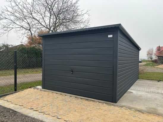 Garaż blaszany 3x5 grafitowy jednospadowy brama uchylna