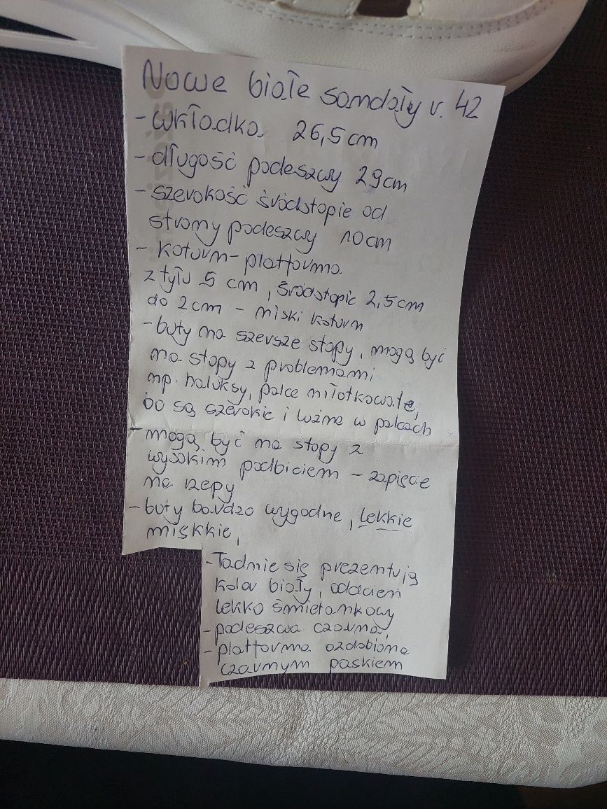 Nowe białe sandały r42,wkładka26,5cm,na szersze stopy, lekkie, wygodne