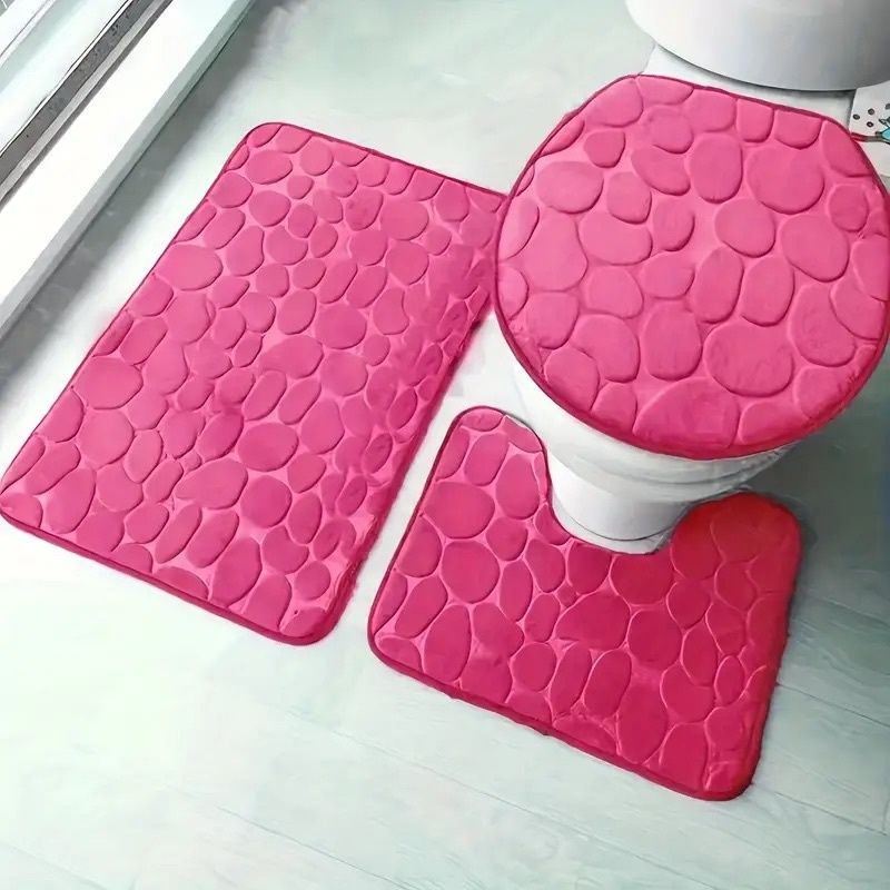 Набор из 3 ковриков для ванной комнаты (3D фактура Камень)