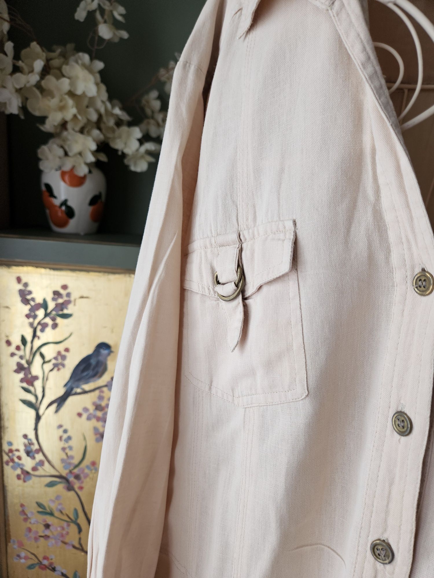 Kremowa Lniana damska Tunika/ Sukienka Plus Size XXL linen lato przewi