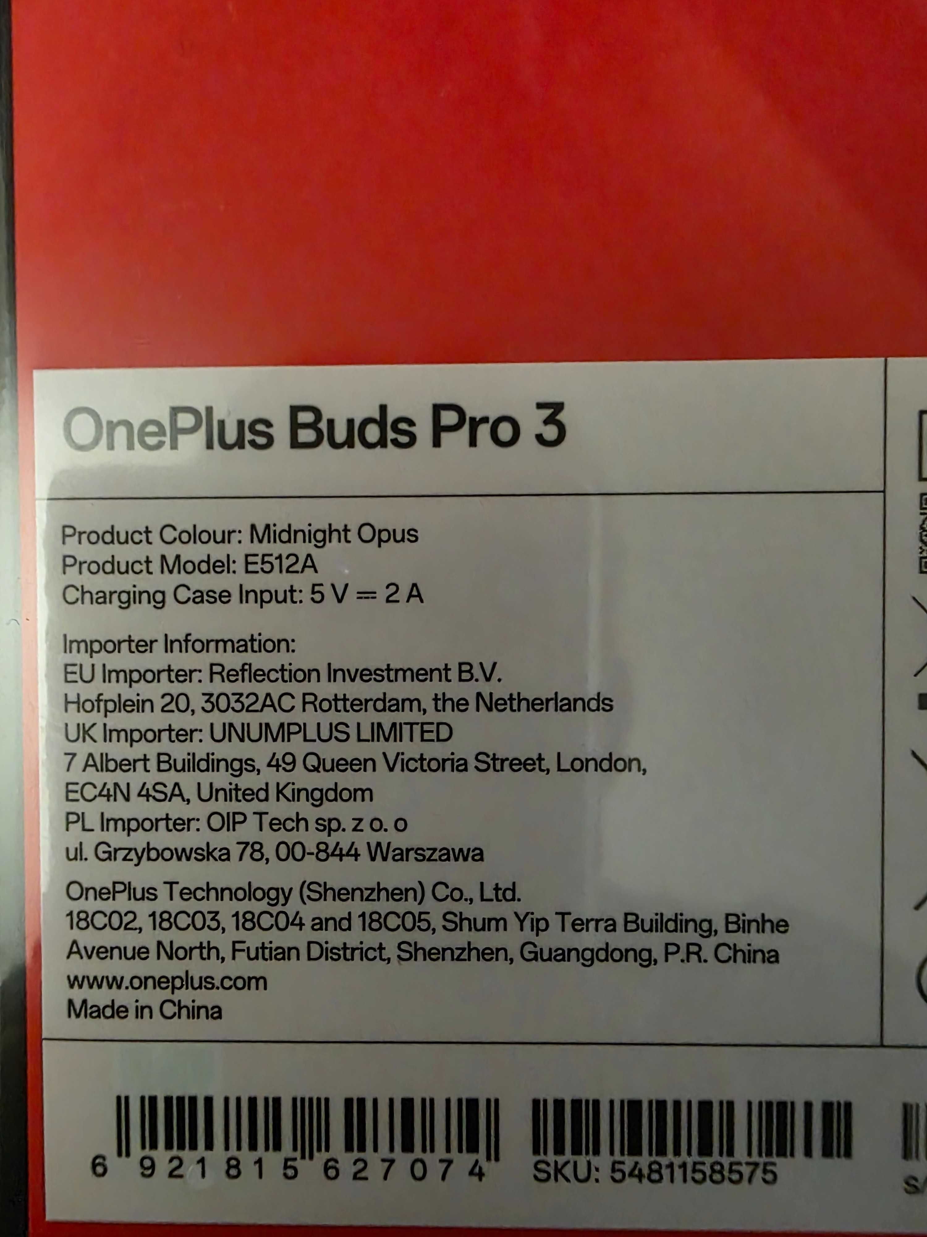 Słuchawki bezprzewodowe OnePlus Buds Pro 3 Midnight Opus, Nowe, Gwar.