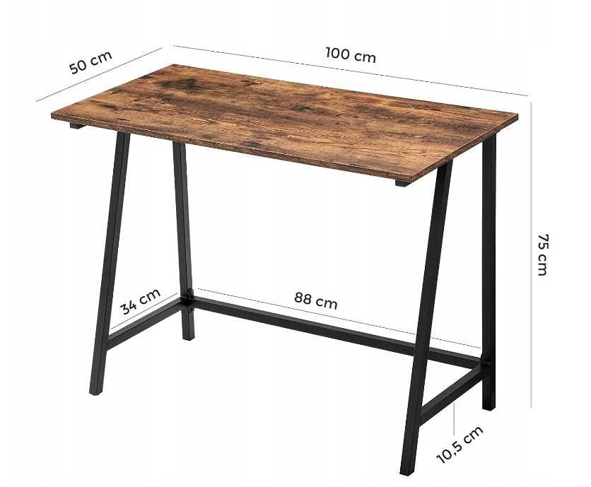 Biurko Komputerowe Stolik Komoda Meble 100x50x75 cm BRĄZ, W STYLU LOFT