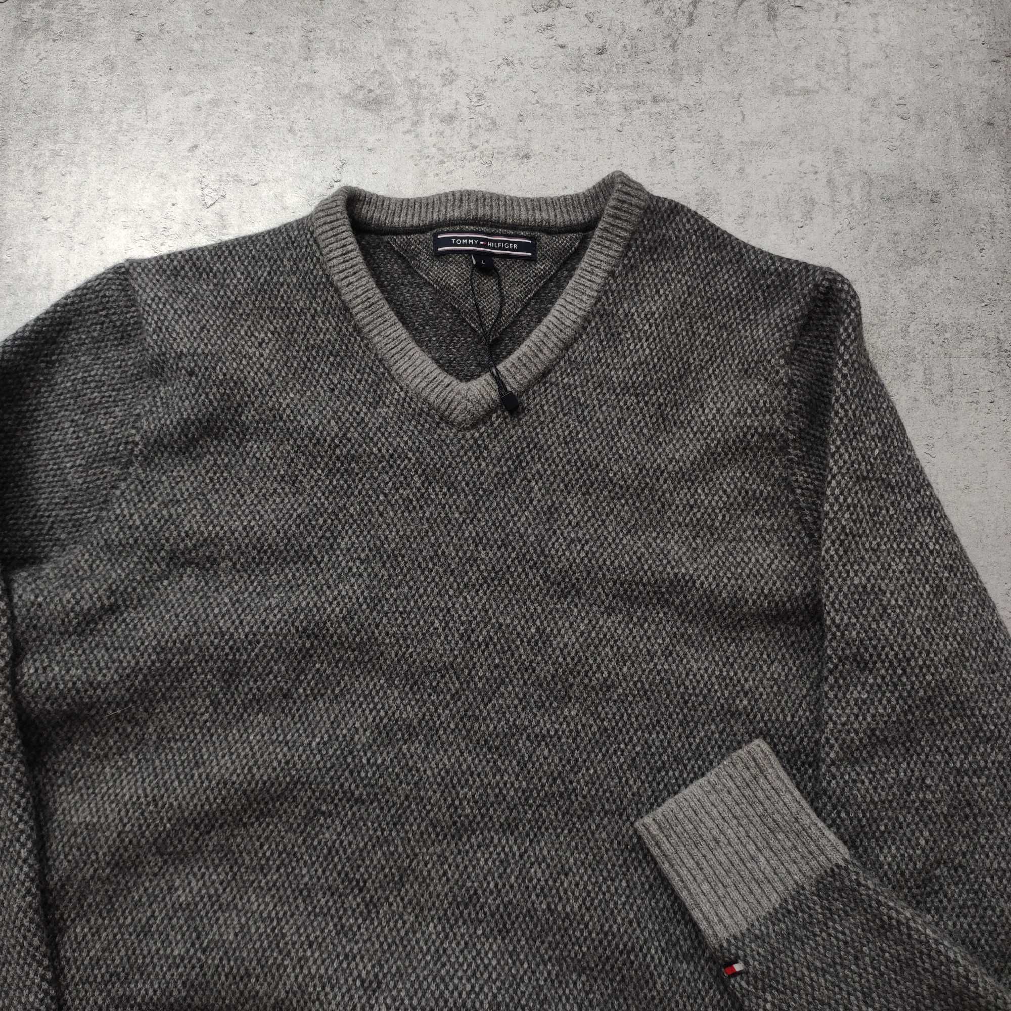 DAMSKI Sweter PREMIUM Szary Wełna Elegancki Tommy Hilfiger Kołnierzyk