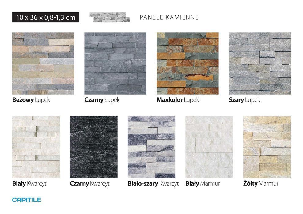 Stackstone Kwarcyt Czarny Beżowy Szary Biały Żółty Łupek Panel 36x10