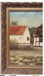 sygnowany, stary obraz olejny „ Domek pod strzechą"