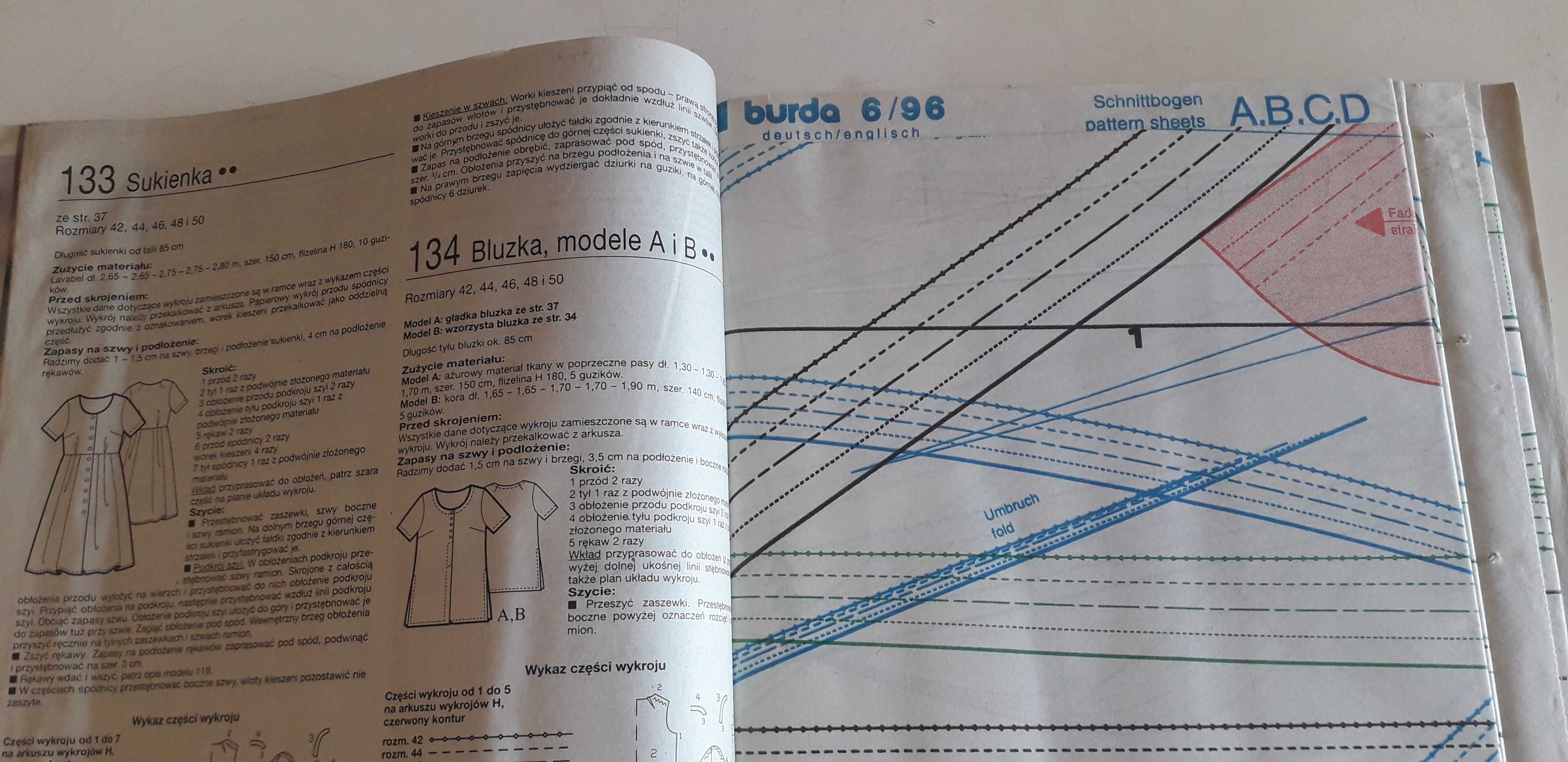 Miesięczniki modowe BURDA 1996 rok - nr 2, 3, 5, 6, 8 - z wykrojami