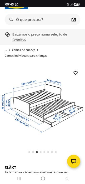 Cama Slakt com cama gavetão Ikea