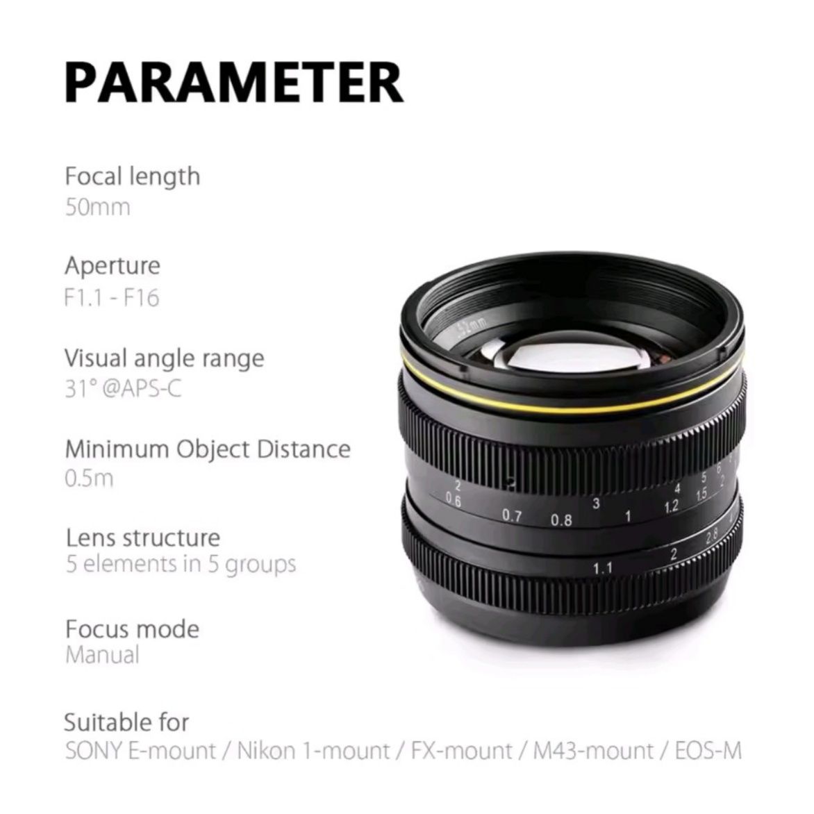 Светосильный мануальный объектив Kamlan 50/1.1. Sony E.