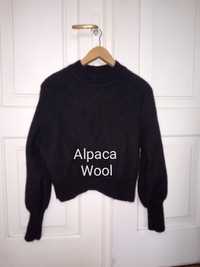 H&M Premium czarny sweter z alpaca balonowe rękawy