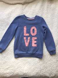 Niebieska bluza sweter love 6/7 lat 122cm George ciepła koronka