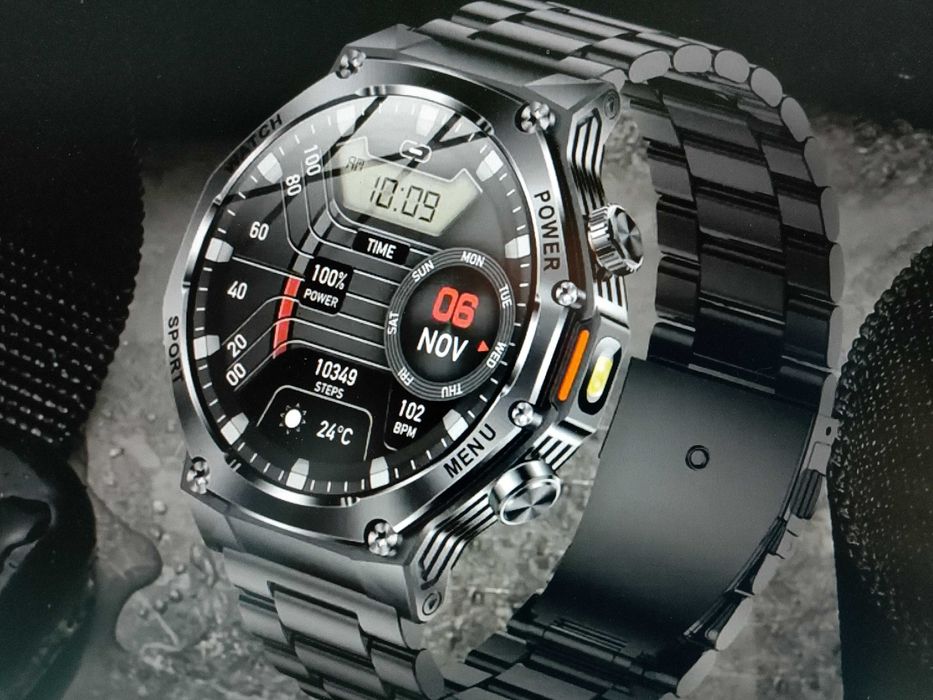 Piękny nowy smartwatch bateria 800 mAh obudowa stop branzoleta srebrny