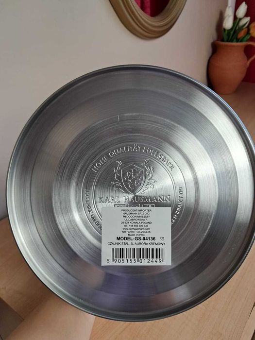 Czajnik Stalowy Na Gaz Indukcja Gwizdek Drewniana Rączka Kremowy