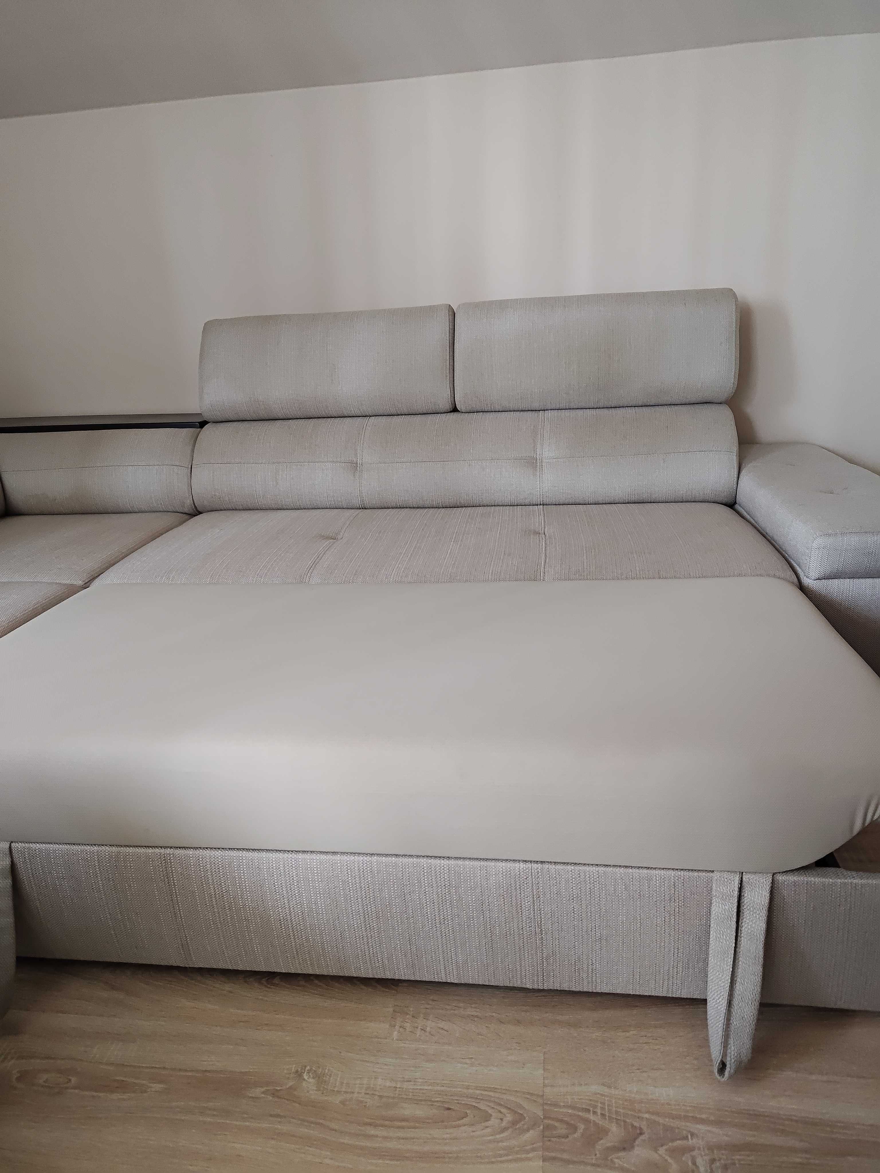 PILNE! Narożnik z funkcją spania, pojemnik, 2 pufy