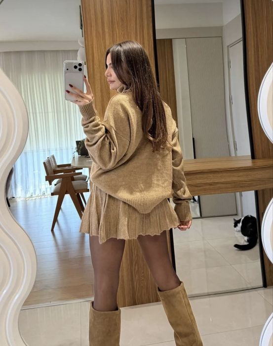 Теплий в’язаний комплект зі спідницею, новий, S/M/L