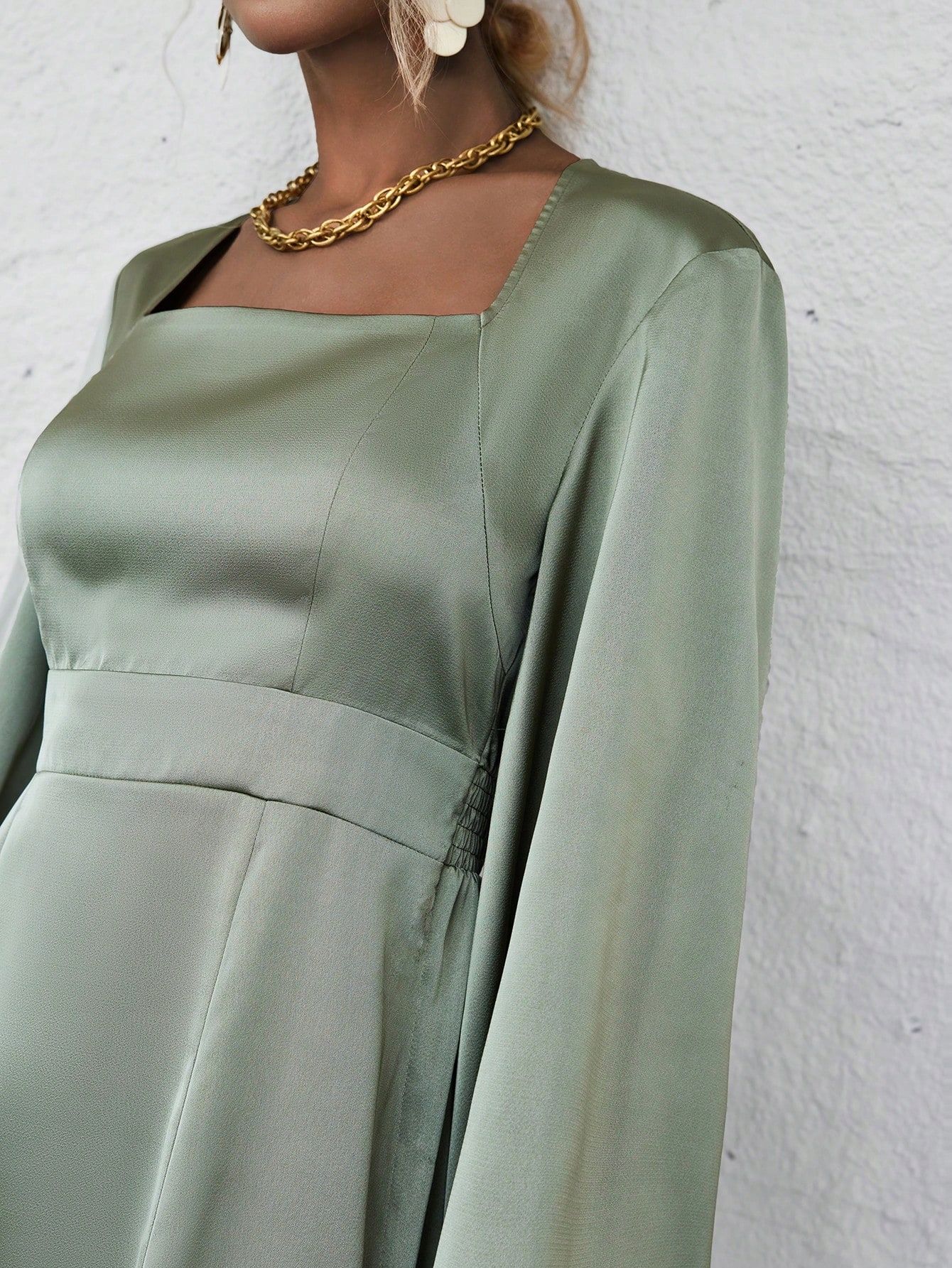 Sukienka Elegancka Satynowa Midi Z Rozcięciem Miętowa Shein S 36