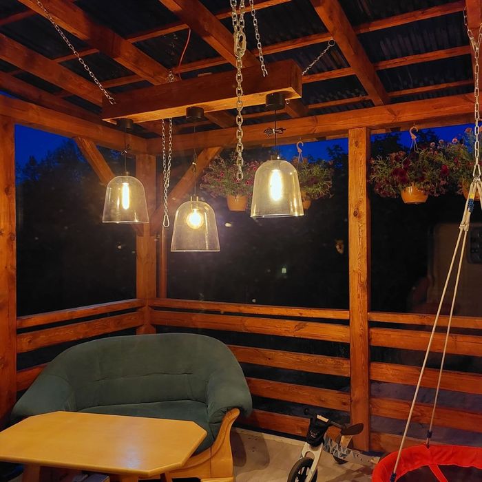 Lampy tarasowe drewniane, klosze szklane