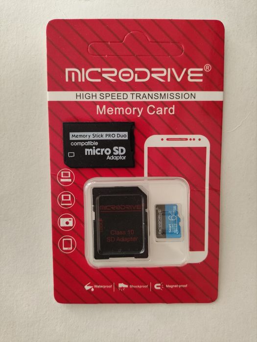 Micro SD 64gb + adaptador Memory stick pro duo