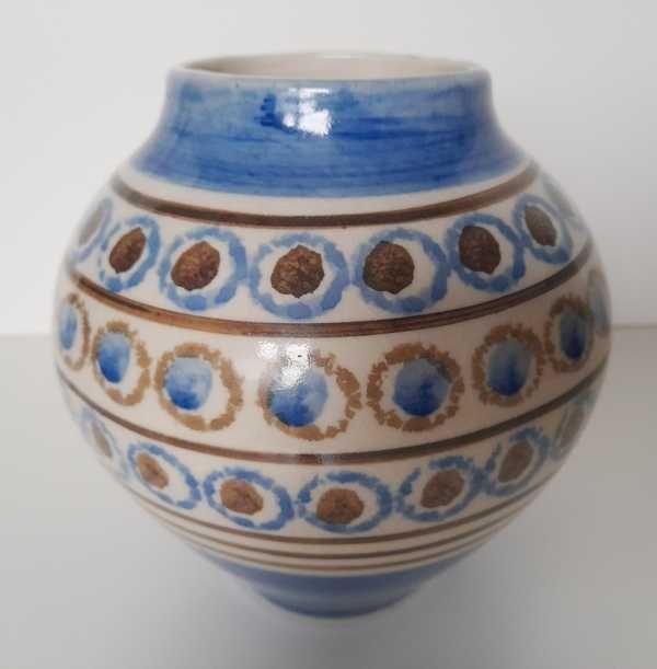Stary ceramiczny WAZON 16 cm niebieski malowany unikat kolekcja prl 80