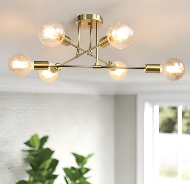 Lampa Wisząca Sufitowa Złota Żyrandol 6 żarówek E27 Nowoczesna Loft
