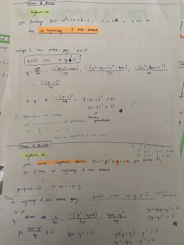 Notatki Funkcja Kwadratowa, matura matematyka rozszerzona, podstawowa