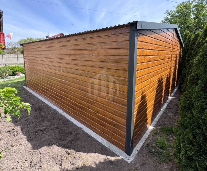 Garaż blaszany 6x5m -2x brama - okno - antracyt - drewnopodobny SO129