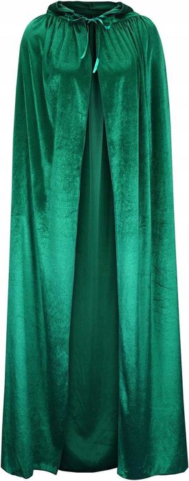 Aksamitna długa peleryna z kapturem zielona 130 cm szata Q511