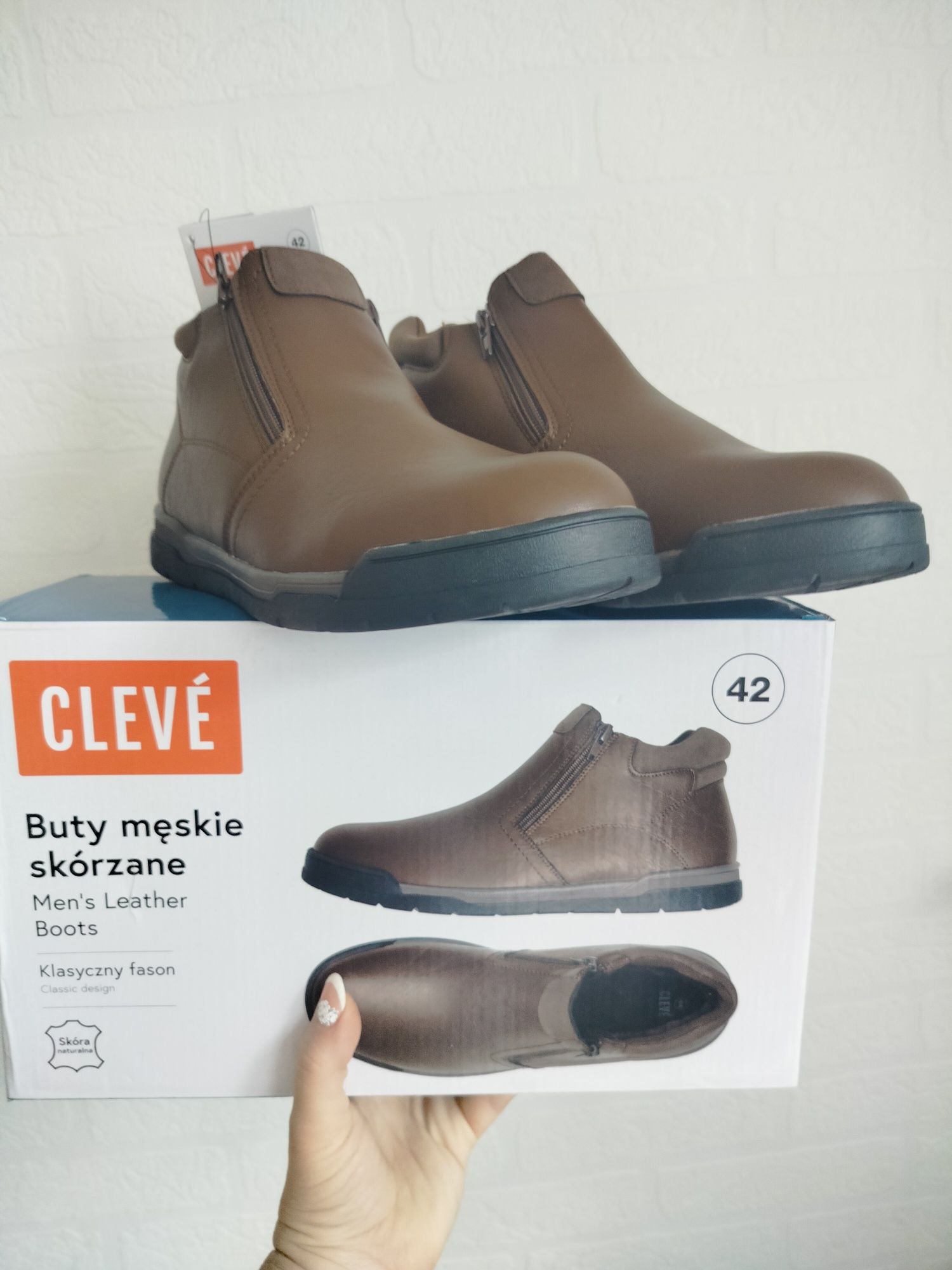 Buty męskie skórzane Cleve zimowe 42 27,00cm z futerkiem