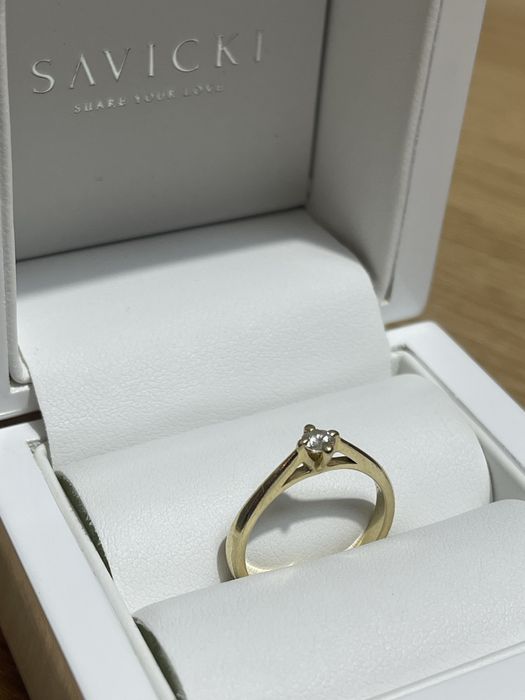 Pierścionek zaręczynowy diament brylant savicki 585 0,14 ct rozmiar 12