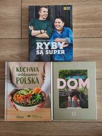 Książki: "kuchnia śródziemnomorska", "dom", "ryby są super"