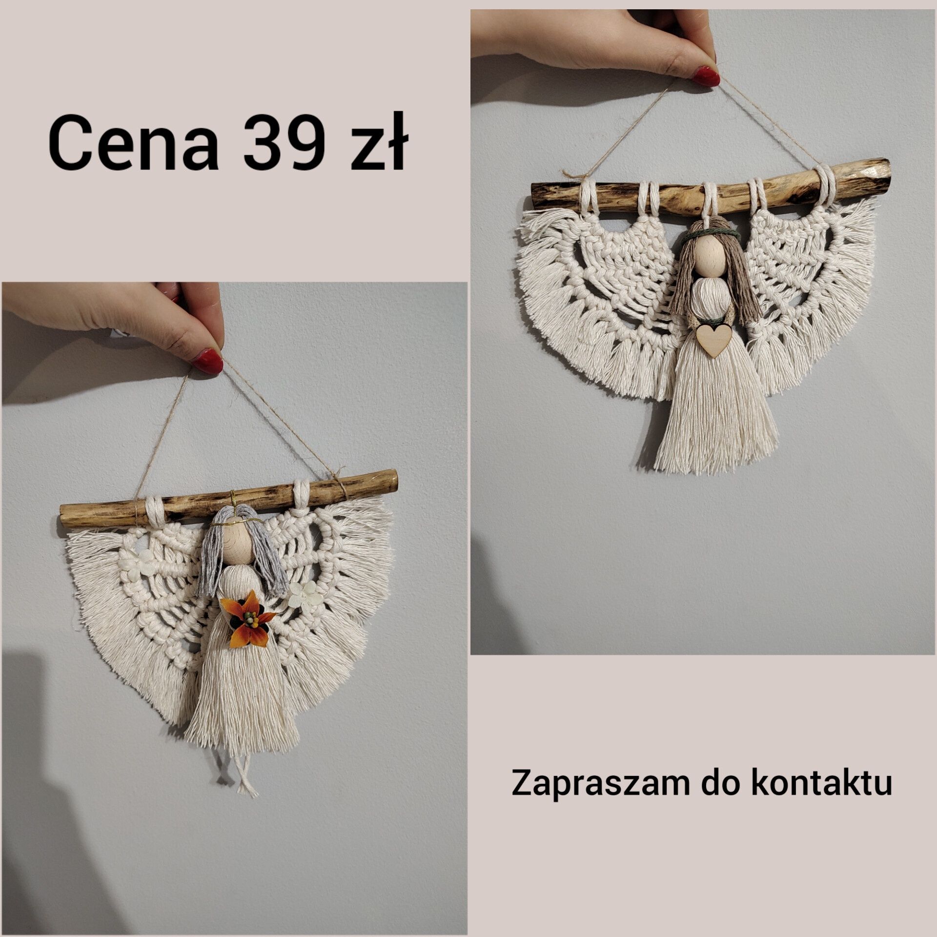 Ozdoba z makramy anioł handmade na prezent dzień matki