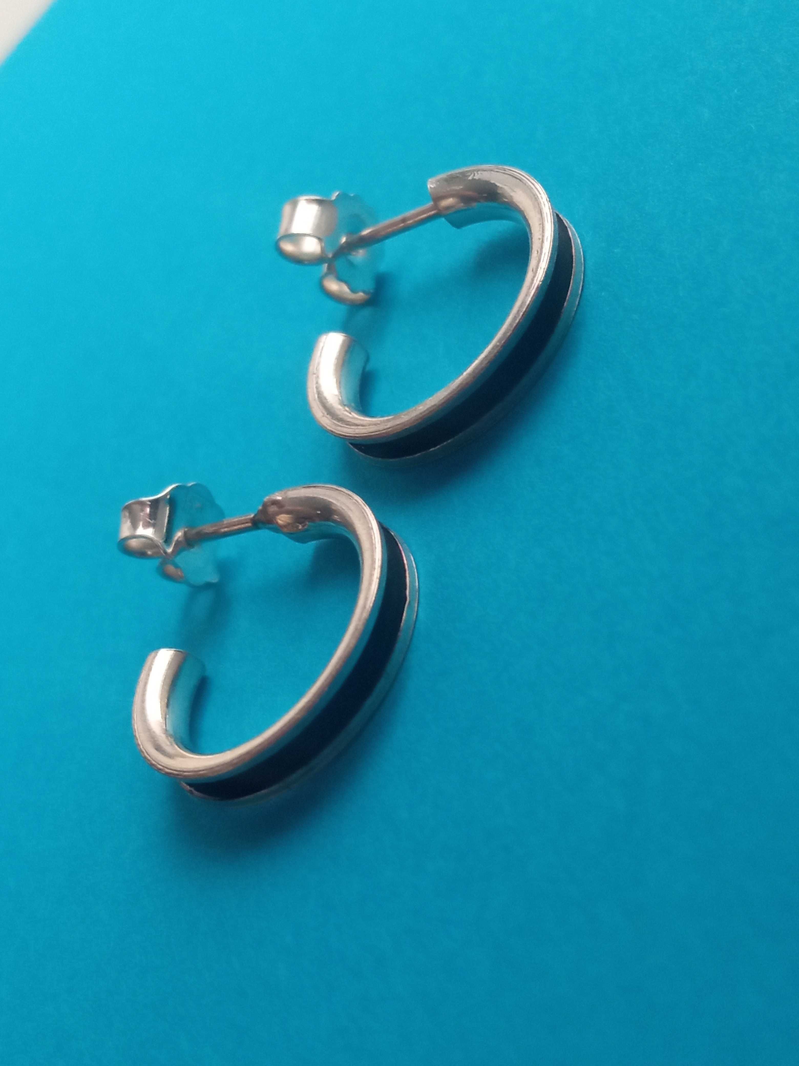 Srebrne kolczyki kółka koła czarne 1,5 cm Srebro 925 Sterling Silver