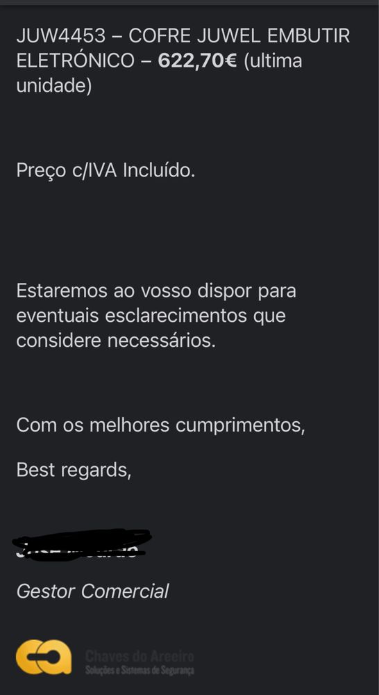 Vendo cofre JUWEL    Novo embalado