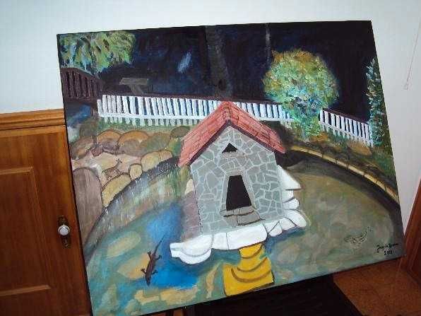 Tela pintada à mão. Dimensão da tela 0,78cm altura X 0,92cm largura