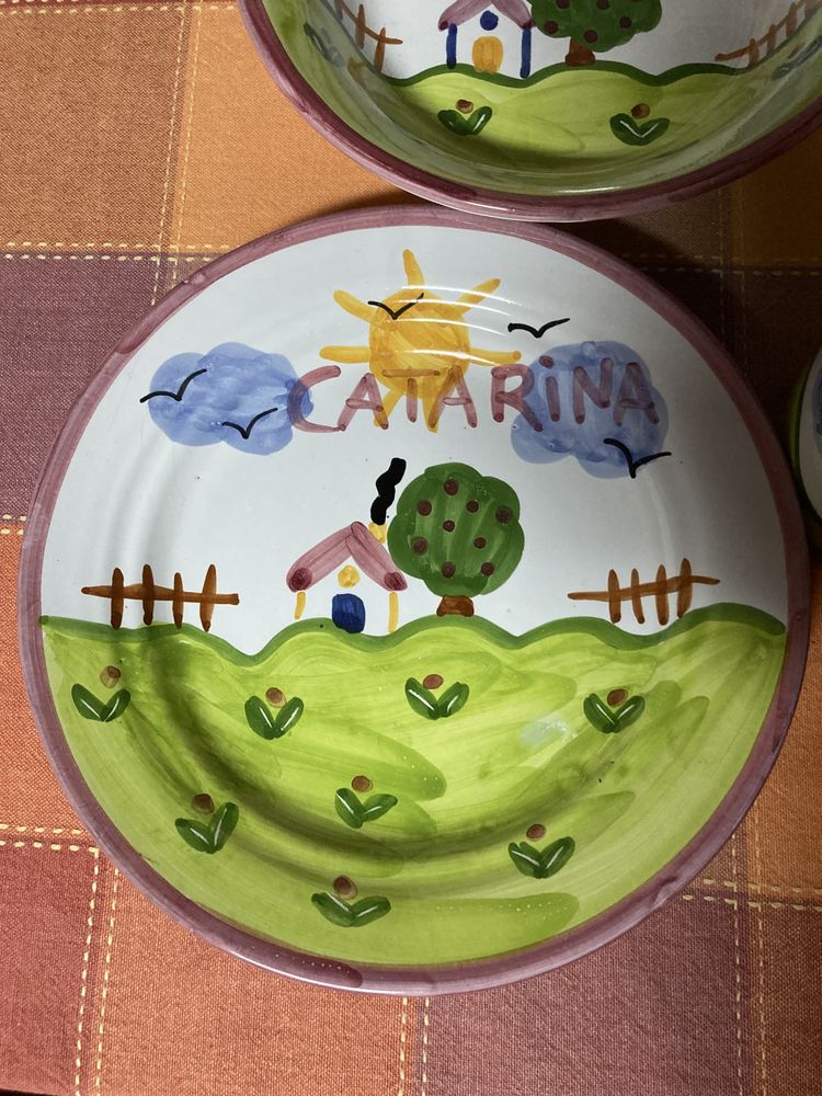 conjunto prato raso, prato de sopa e chávena