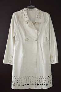 Śliczny biały płaszczyk płaszcz damski ślub wesele ecru j nowy S 36 38