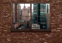 Fototapeta Imitacja Okna Cegła Widok Miasto 3D Twój Rozmiar + KLEJ