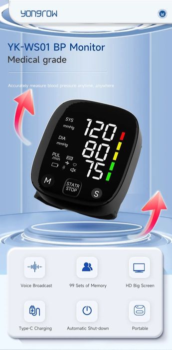 Monitor De Pressão Arterial De Pulso com VOZ em Português YK-WS01