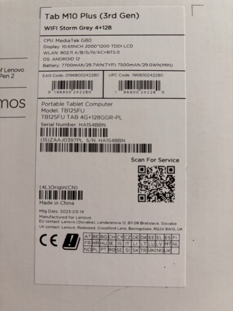 Tablet Lenovo M10 Plus 128 GB w idealnym stanie