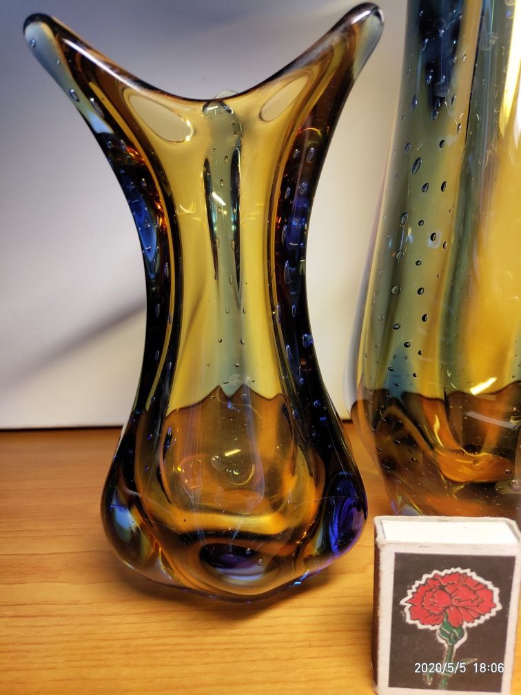 Чешский цветной хрусталь. Комплект чешских ваз. Винтажная ваза