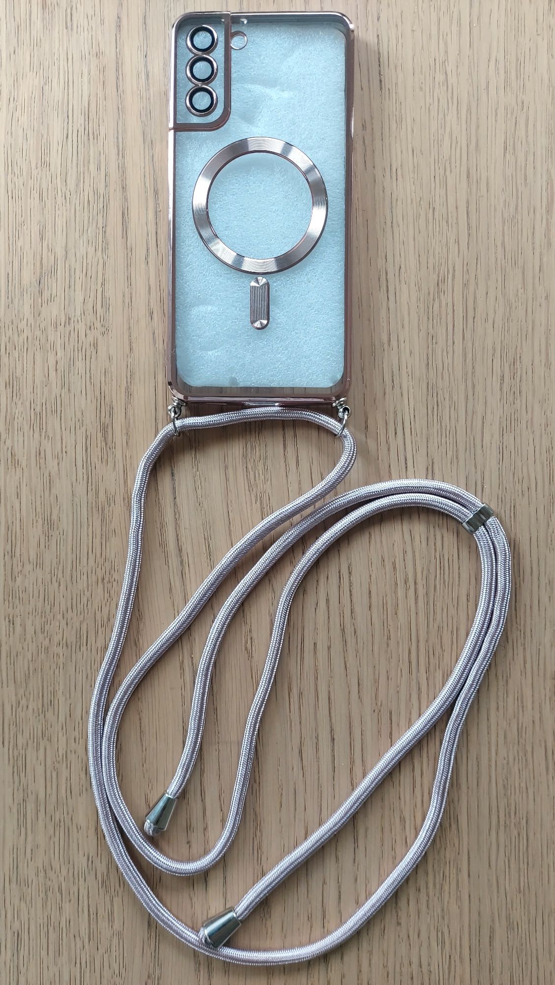 Samsung S21 Plus Etui Złoto miedziane z magnesem i smyczą.